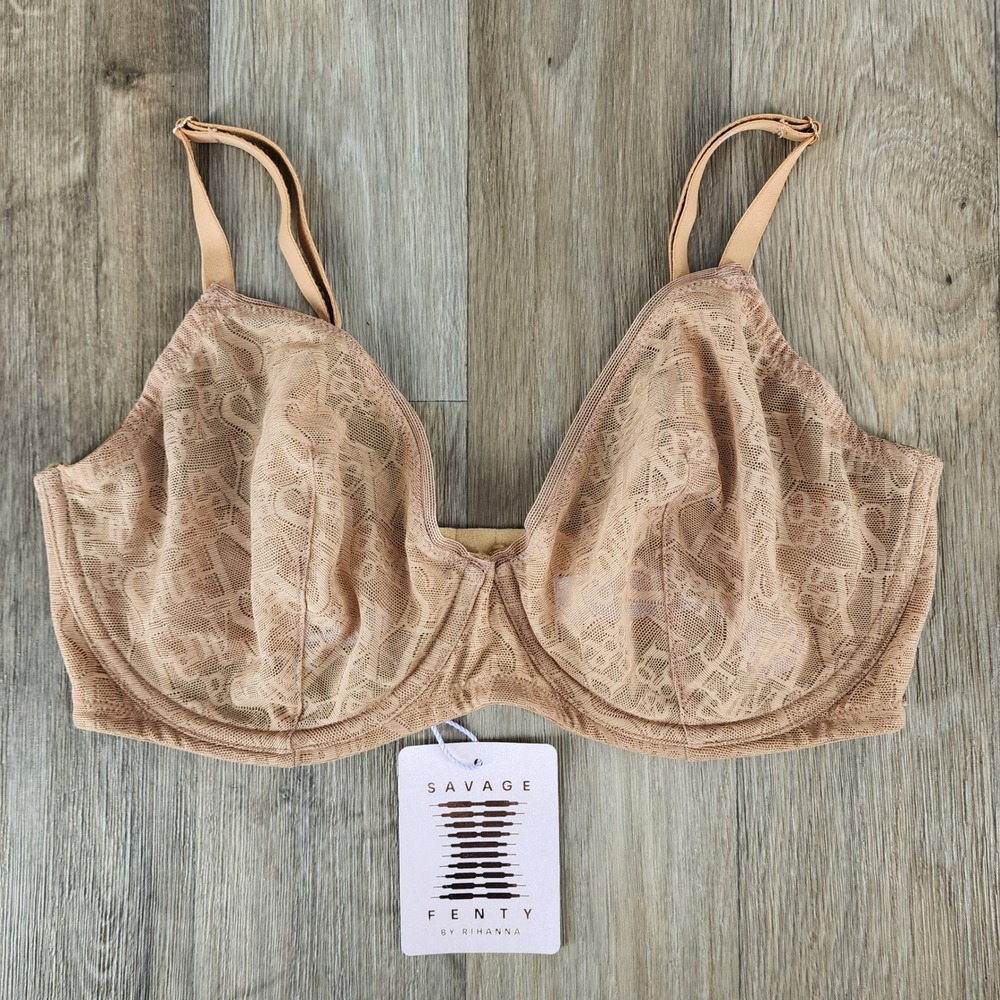 Savage X Fenty Lace Balconette Underwire Bra Tan Beige 32DDD‎ New With Tags